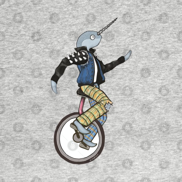 Unicycling Narwhal Punk Retro Illustration by KikoeART